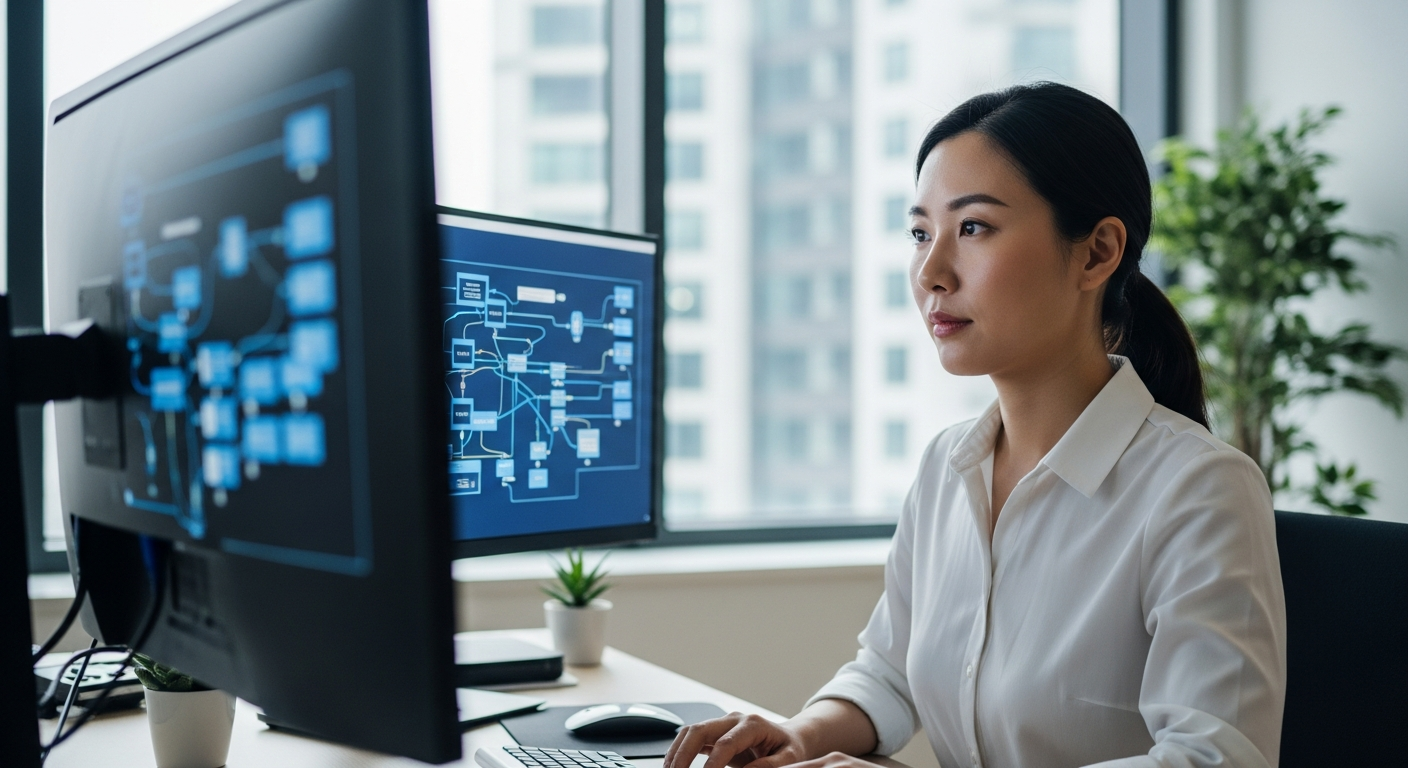 Engineer reviewing workflow automation