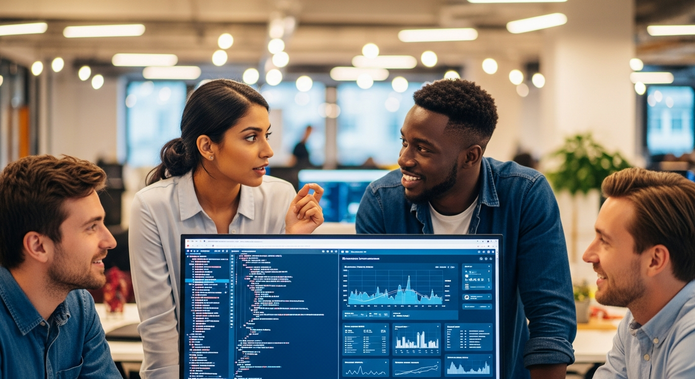 Development team collaborating on AI project