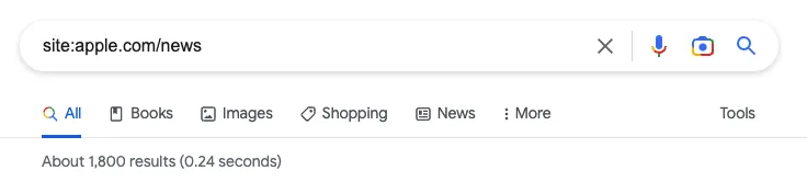 Indexed pages for specific website section