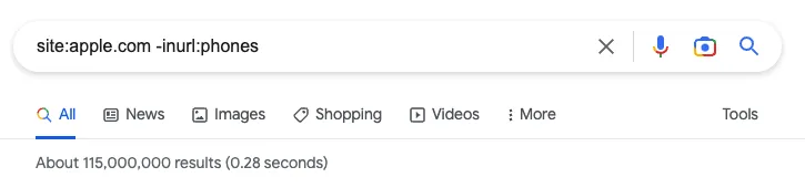 Excluding URLs with specific keywords